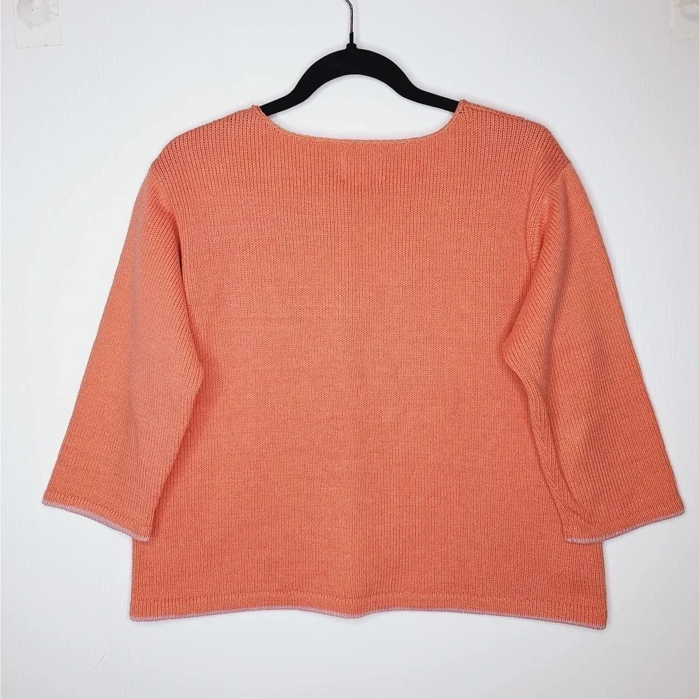 norma & hyla Hand Loomed Knit Tie Front Cardigan Medium Boxy Peach Pink Cotton